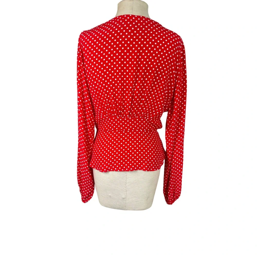 Free People Love Street Red Polka Dot Top S Puff Sleeve Peplum Feminine Retro